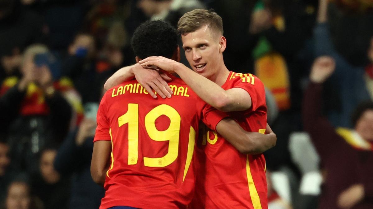 Dani Olmo remercie Lamine Yamal pour la passe décisive qu'il lui a apportée lors de la victoire 2-0 de l'Espagne contre le Brésil au Bernabéu.