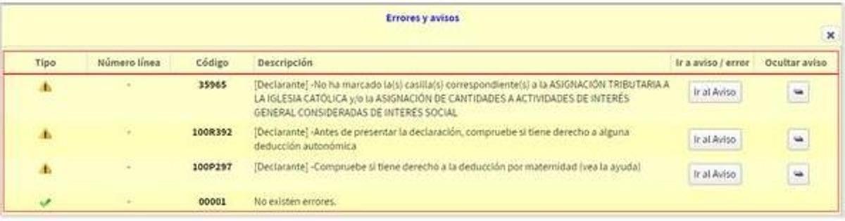 Écran d’erreurs et d’avertissements Income Open Web 2024
