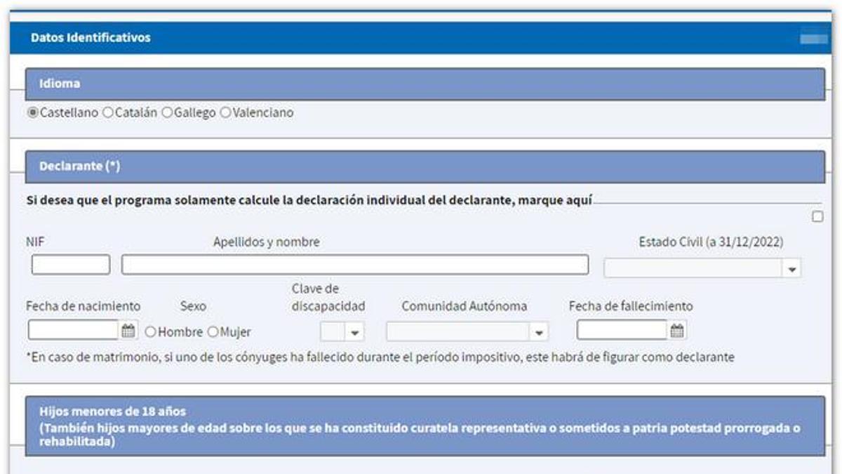 Écran pour remplir les données dans l'Open Web Income 2024-