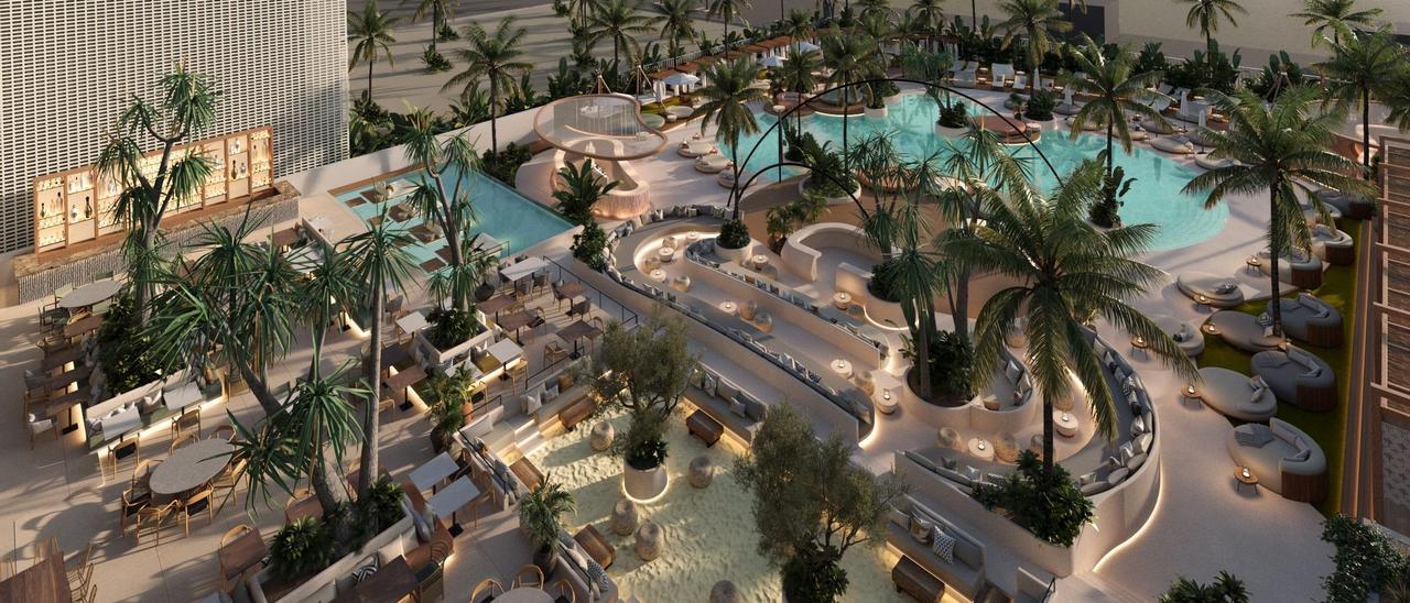 Imagen virtual de Bastian Beach, en la playa de Sant Sebastià.