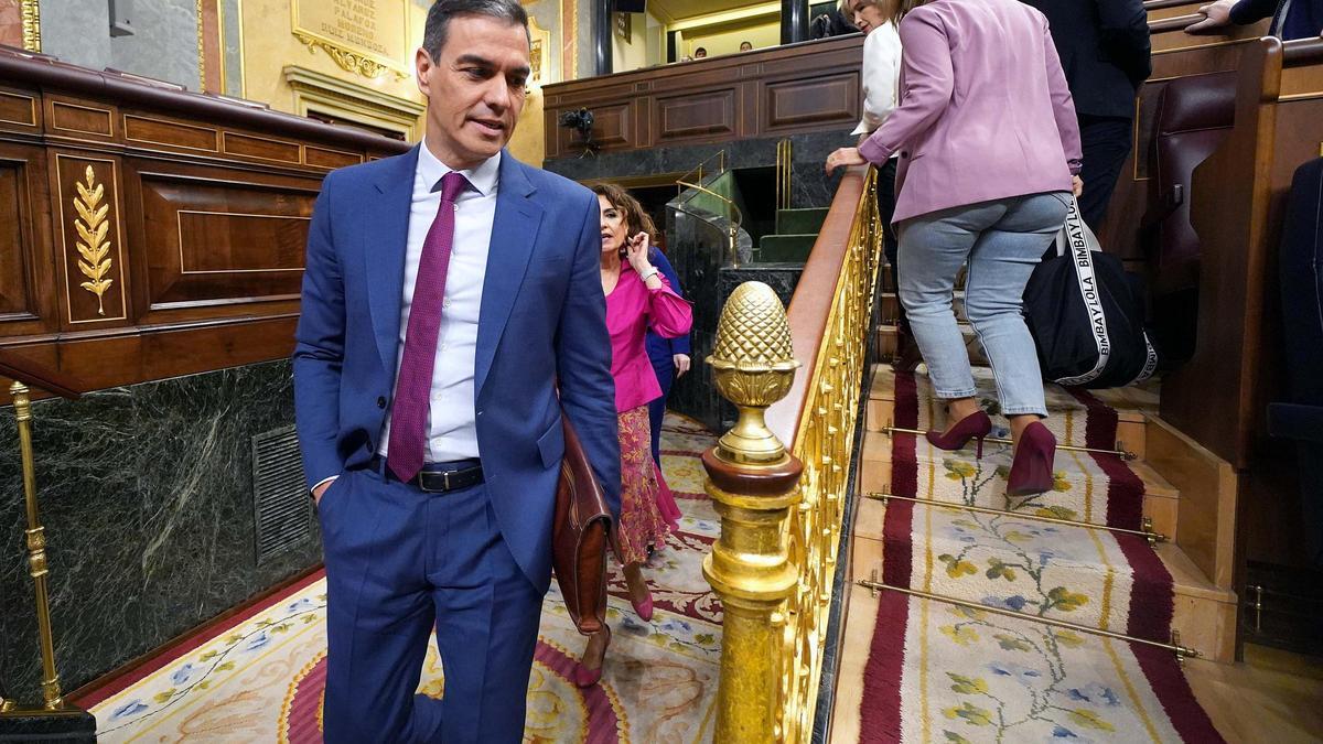 Pedro Sánchez   durante la sesión de control al Gobierno celebrada esta mañana.