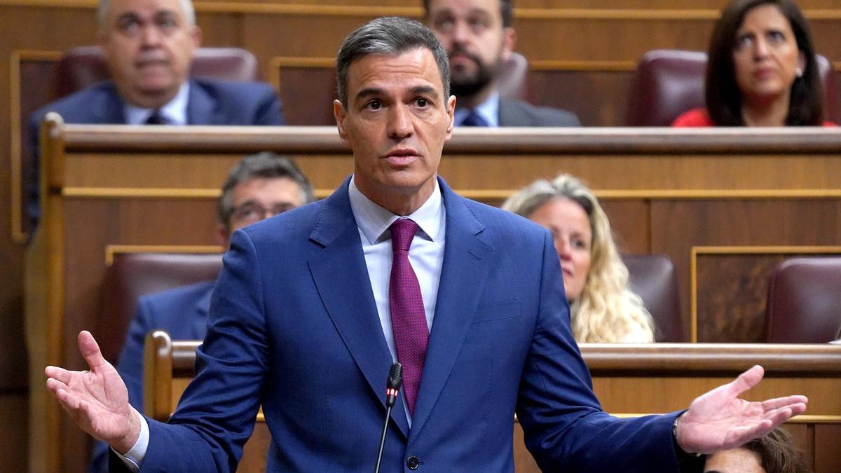 Pedro Sánchez  durante la sesión de control al Gobierno celebrada esta mañana.