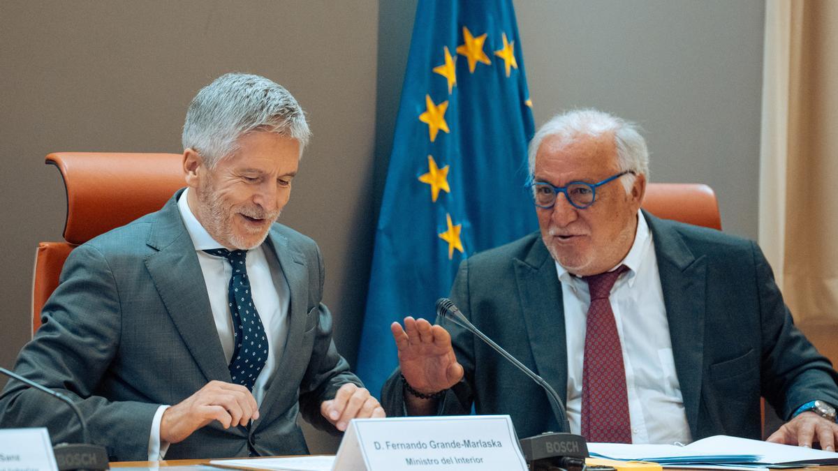 El ministro del Interior, Fernando Grande-Marlaska (i), y el director general de Tráfico, Pere Navarro (d)