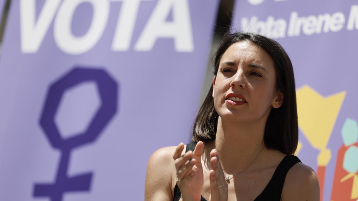 La candidata de Podemos a las elecciones europeas, Irene Montero, en un mitin de campaña en Valencia.