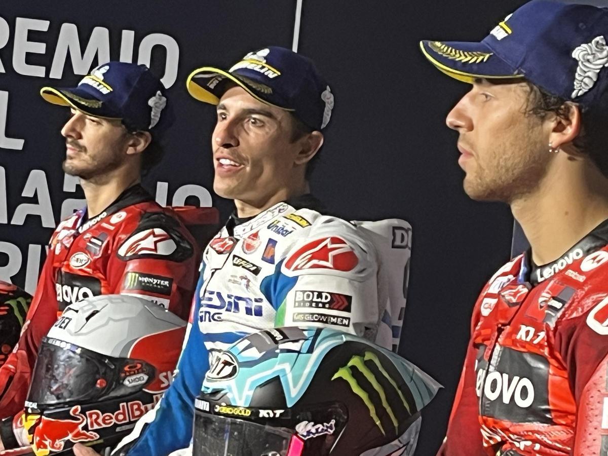 'Pecco' Bagnaia, Marc Márquez et Enea Bastianini, podium aujourd'hui au GP de Misano.