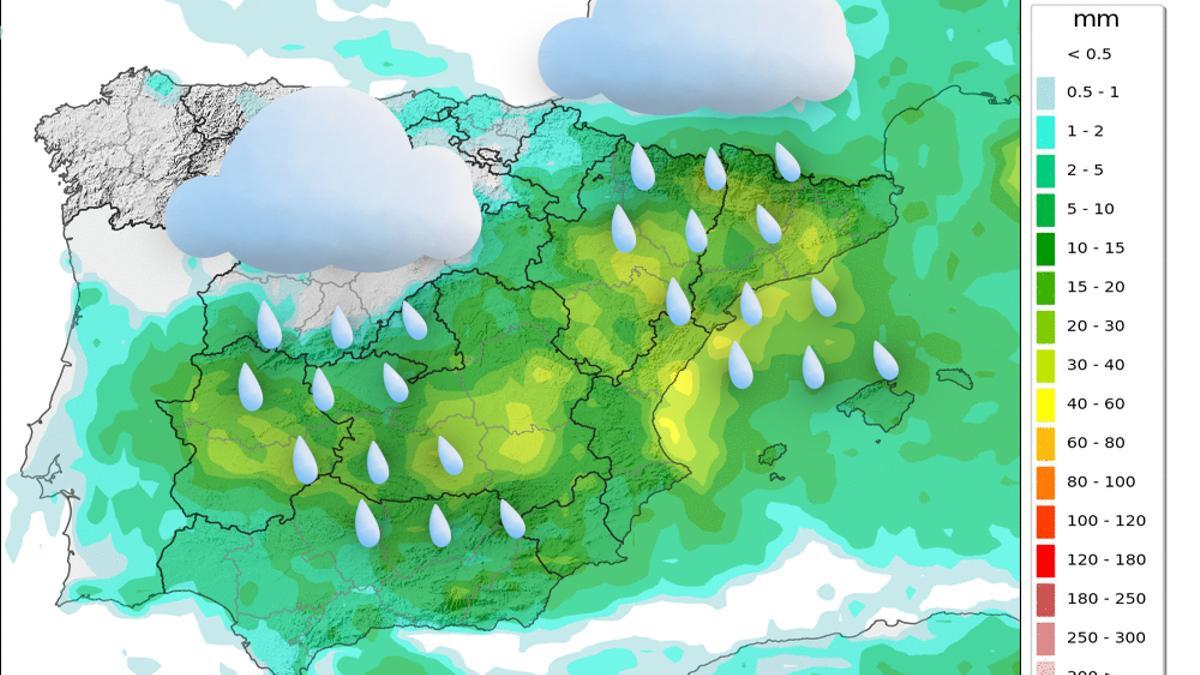 Mapa probabilístico de concentración de precipitación máxima del miércoles 18 de septiembre de Aemet