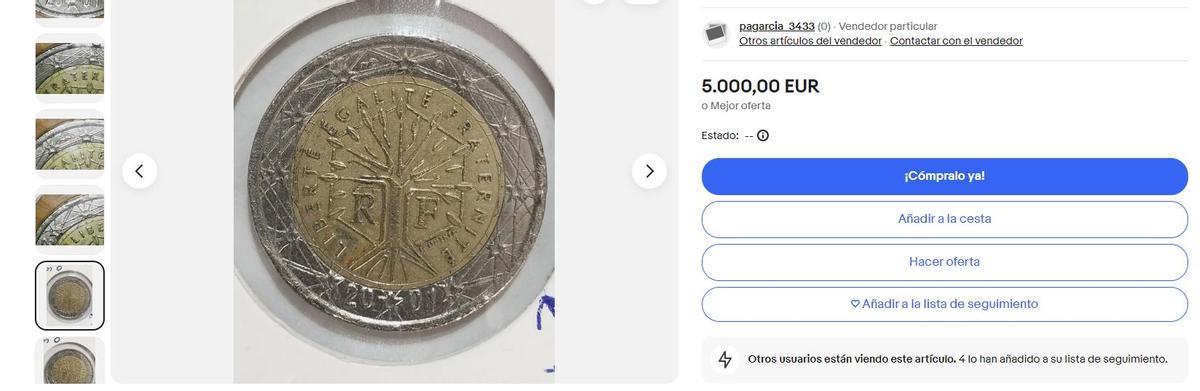 Capture d'Ebay où est vendue cette pièce de l'année 2001