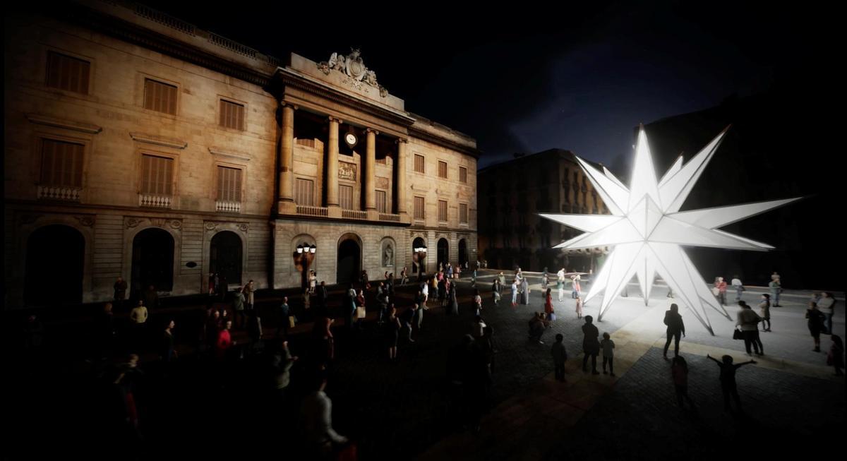 Une image virtuelle de la star qui sera installée sur la Plaza Sant Jaume, à Barcelone, à Noël 2024.