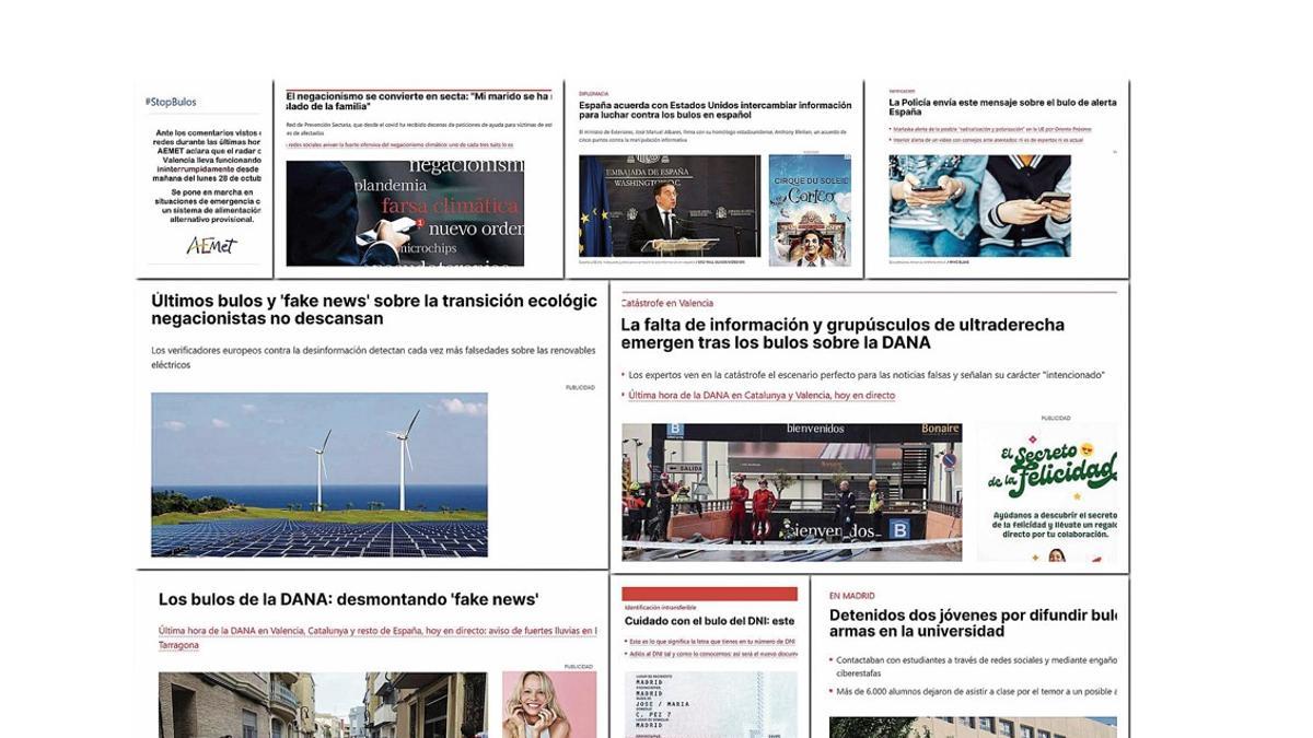 Titulares de prensa sobre bulos y campañas de desinformación