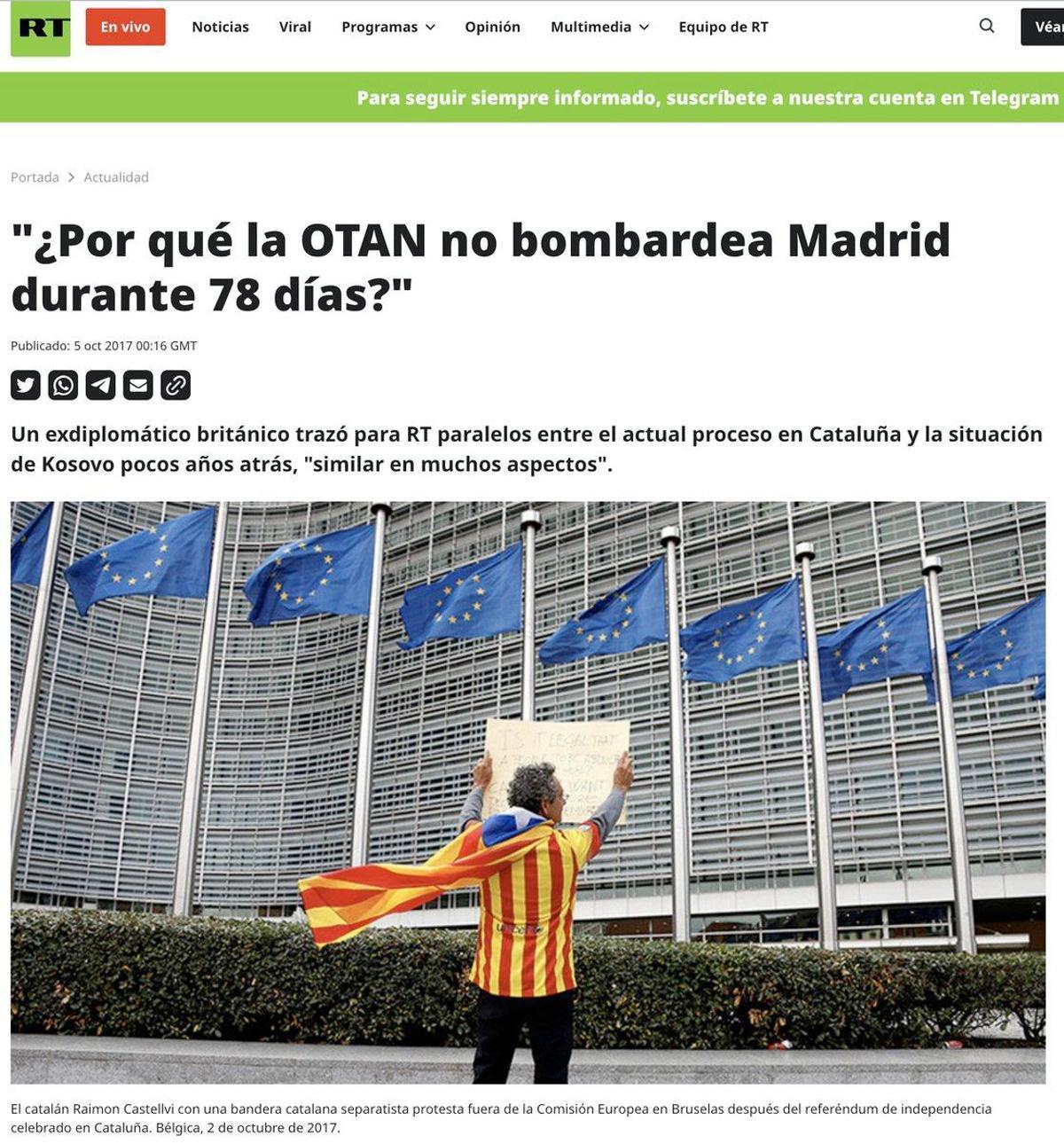 Capture d'écran du site RT en espagnol en octobre 2017.