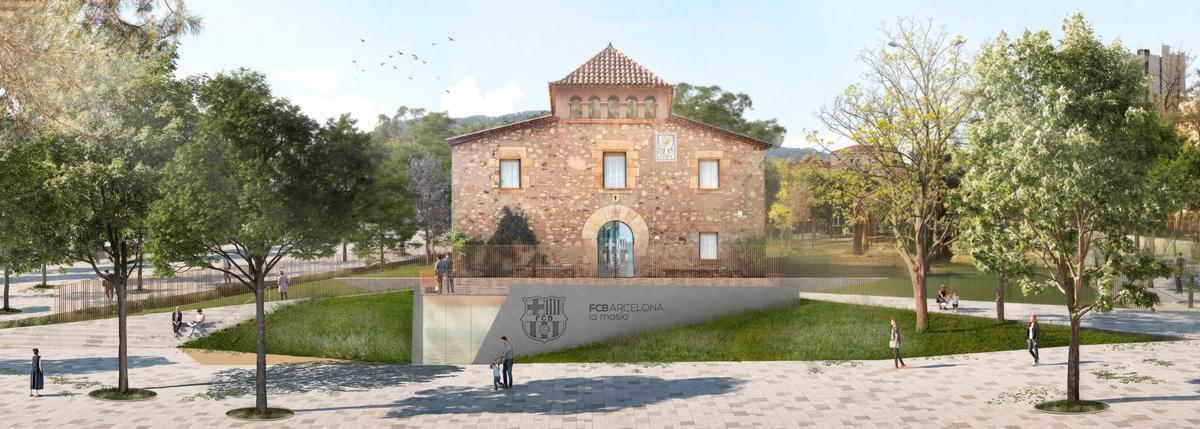 Recréation virtuelle de l'aspect extérieur de la Masia après son futur rénovation en tant que siège social du Barça.