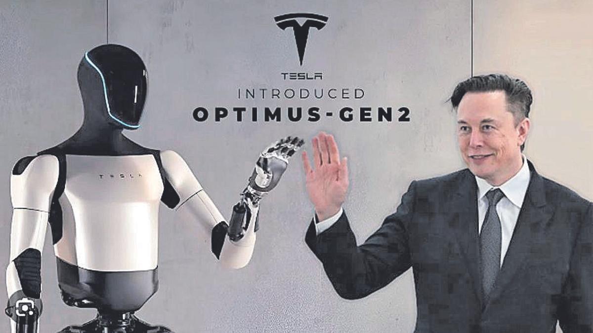 Elon Musk i el robot humanoide Optimus.