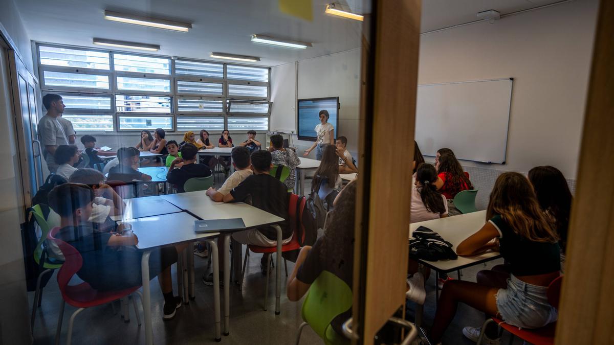 Aula en un instituto escuela de Barcelona el primer día de este curso.