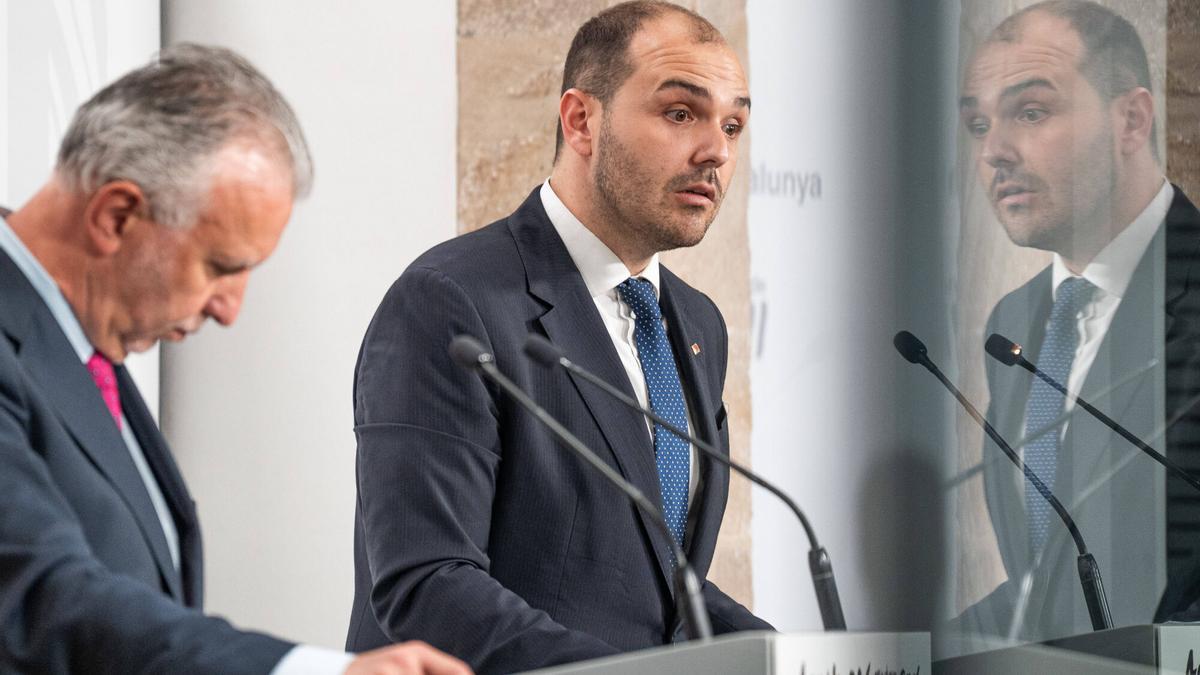 El conseller de la Presidència, Albert Dalmau, este lunes durante la rueda de prensa con el ministro Ángel Víctor Torres