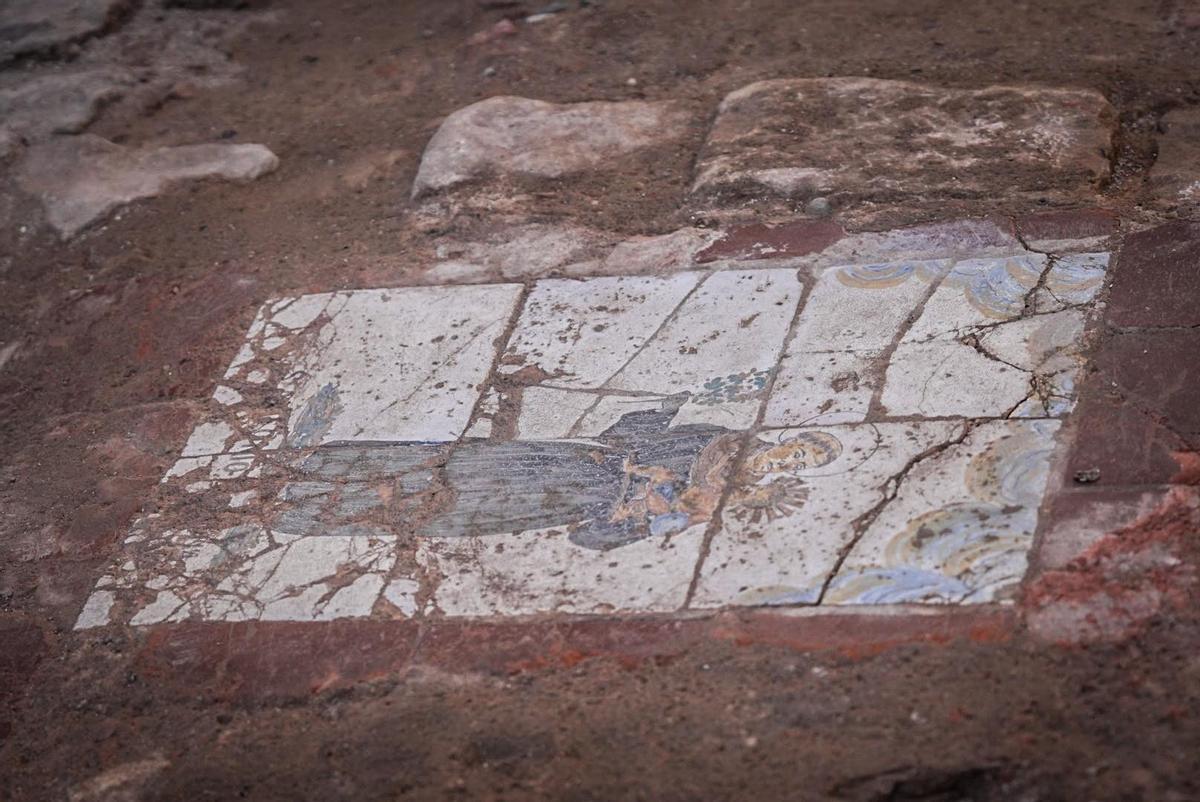 La mosaïque de San Antonio de Padoue située dans les fouilles de la rue Fusteria, à Barcelone.