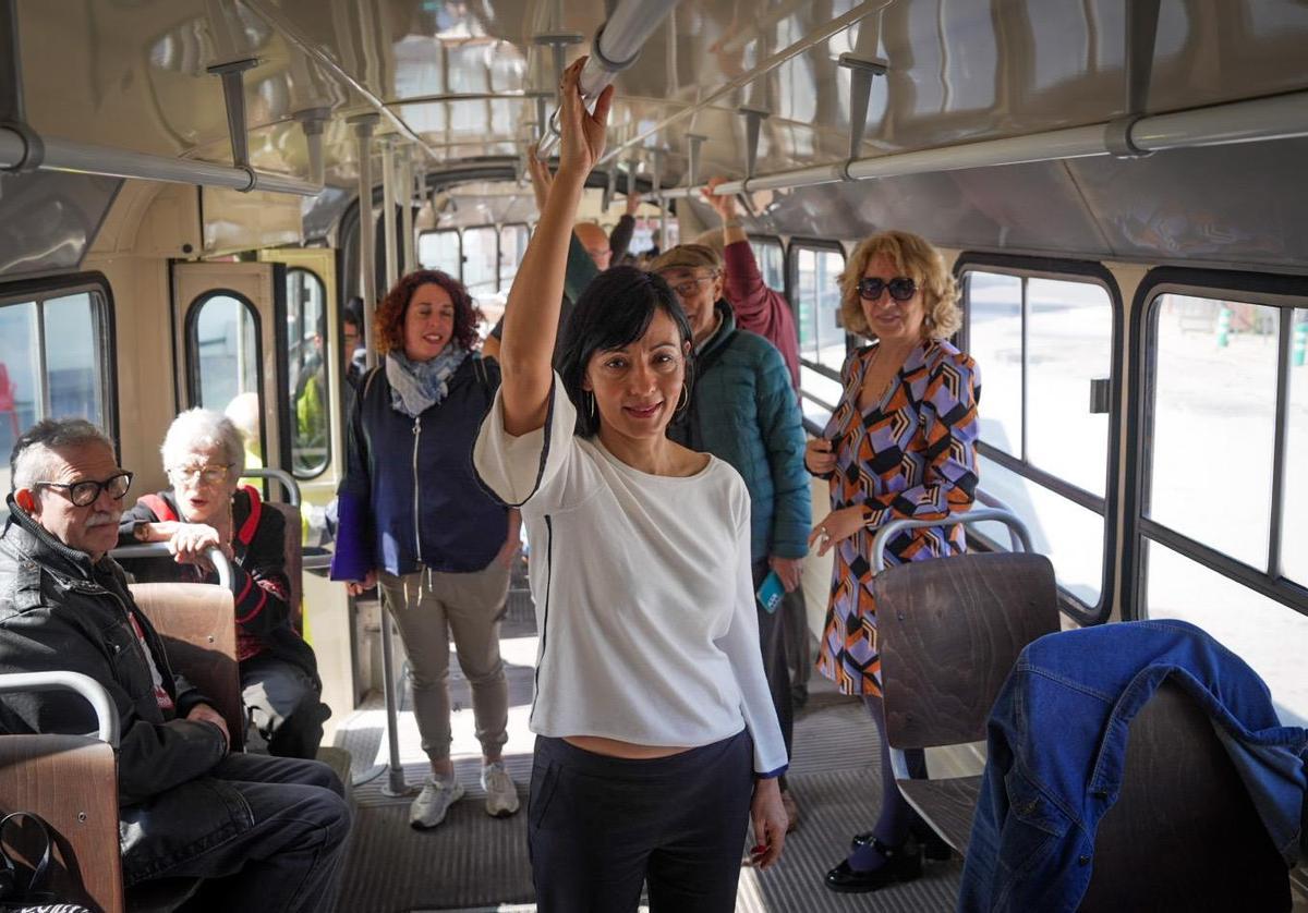 Belén López, qui sera nommé nouveau secrétaire général de CCOO à Catalunya au ce Congrès, lors du voyage des 47 autres, ce mercredi.