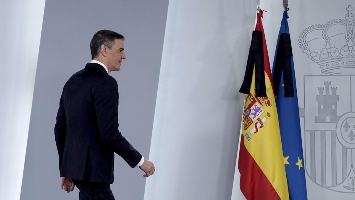 Pedro Sánchez durante su comparecencia en el Palacio de la Moncloa, este martes.