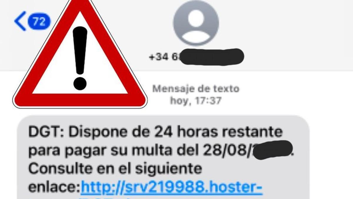 Uno de los mensajes de SMS que envían los ciberdelincuentes para intentar estafar a los conductores.