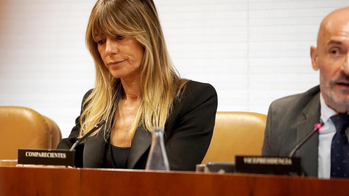 Begoña Gómez, esposa de Pedro Sánchez, durante su comparecencia en la Asamblea de Madrid.