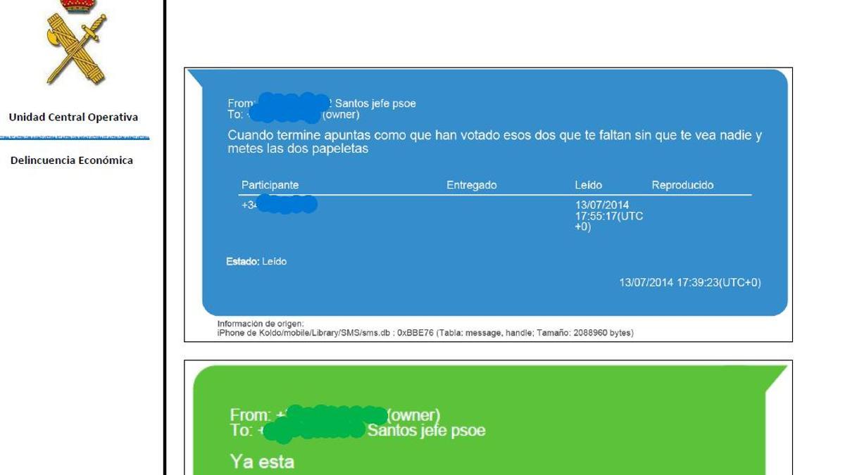 Pantallazos de los teléfonos de Santos Cerdán y Koldo García