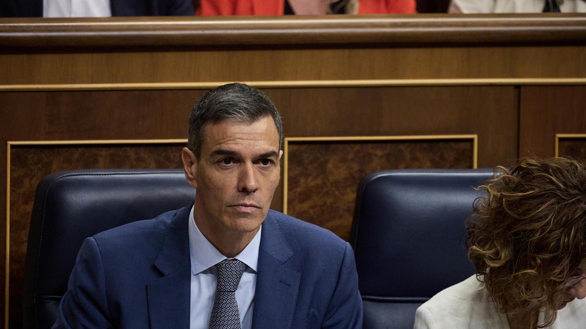 El presidente del Gobierno, Pedro Sánchez, durante la sesión de control en el Congreso este miércoles.