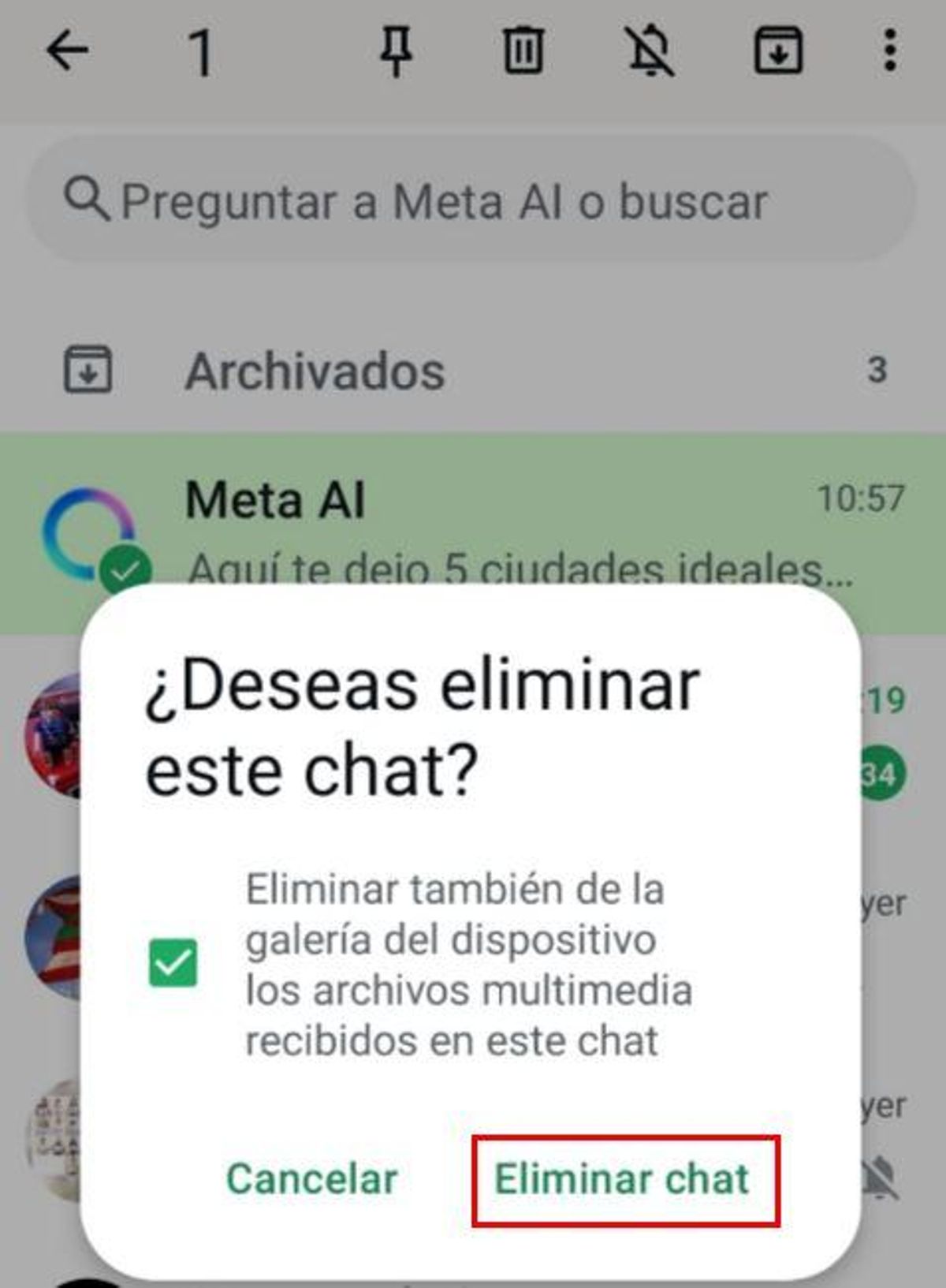 Dans la fenêtre pop-up avec le message « Voulez-vous supprimer ce chat ? », appuyez sur « Supprimer le chat ».
