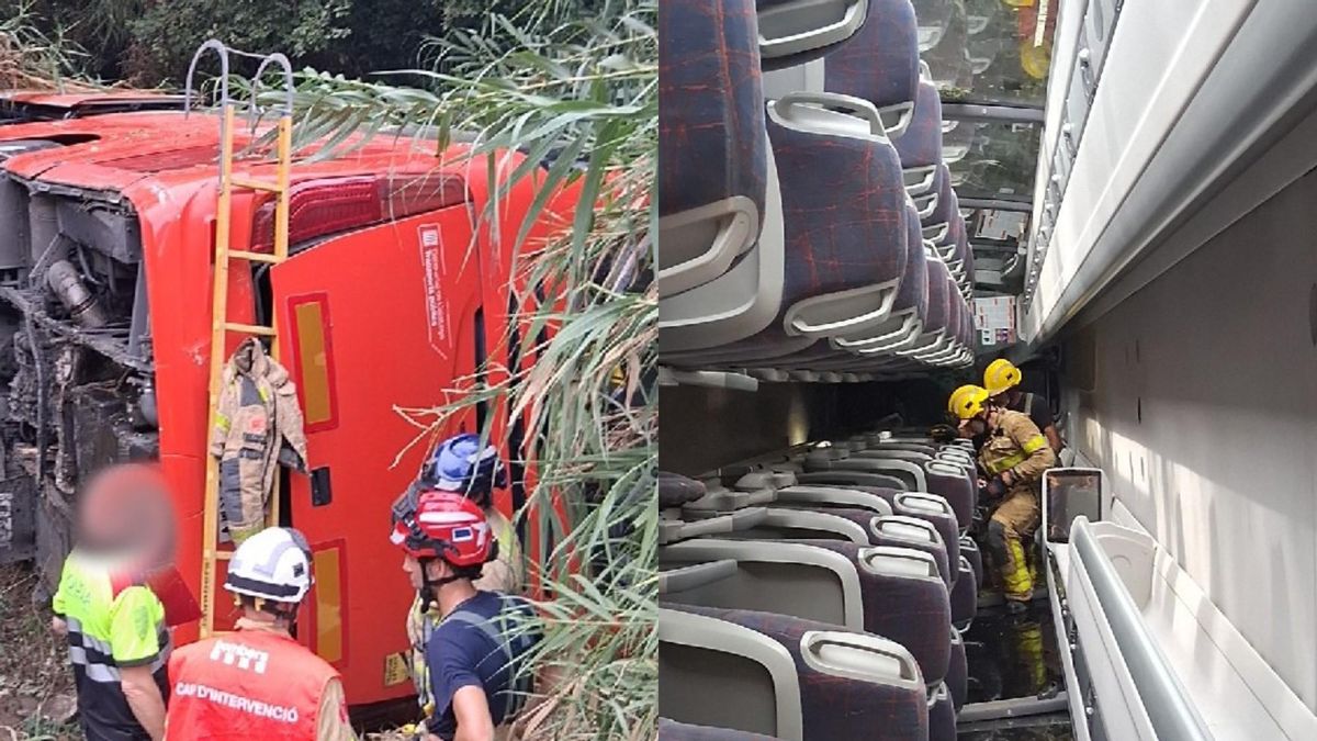 Un autocar vuelca en la C-32 en Santa Susanna