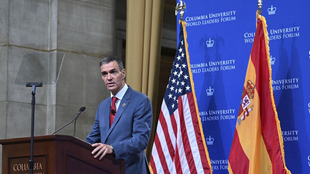 El presidente del Gobierno, Pedro Sánchez, durante un acto en la Universidad de Columbia, en una de sus primeras actividades en Nueva York con motivo de la semana de alto nivel de la ONU.