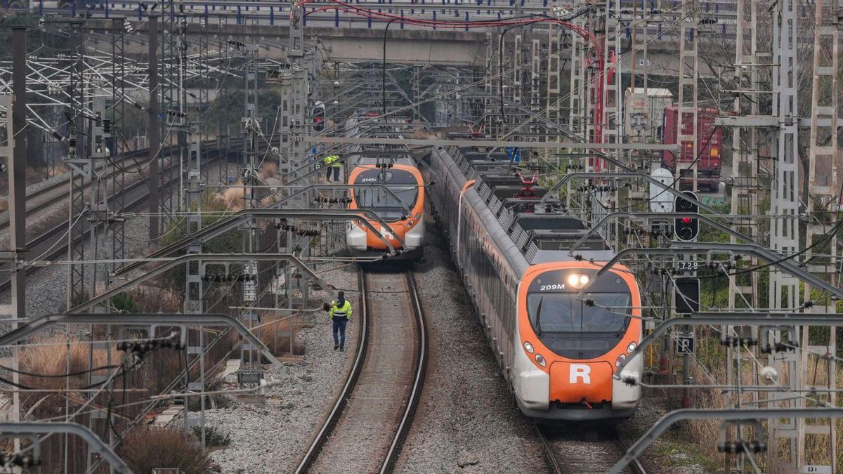 Avaria a la catenària d’un tren de Rodalies entre Bellvitge i Gavà, el març passat.