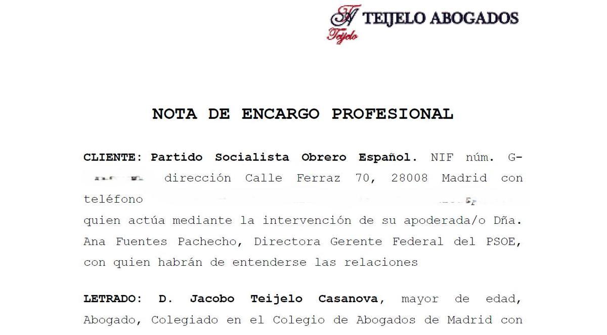 Note commandée à Jacobo Teijelo au PSOE