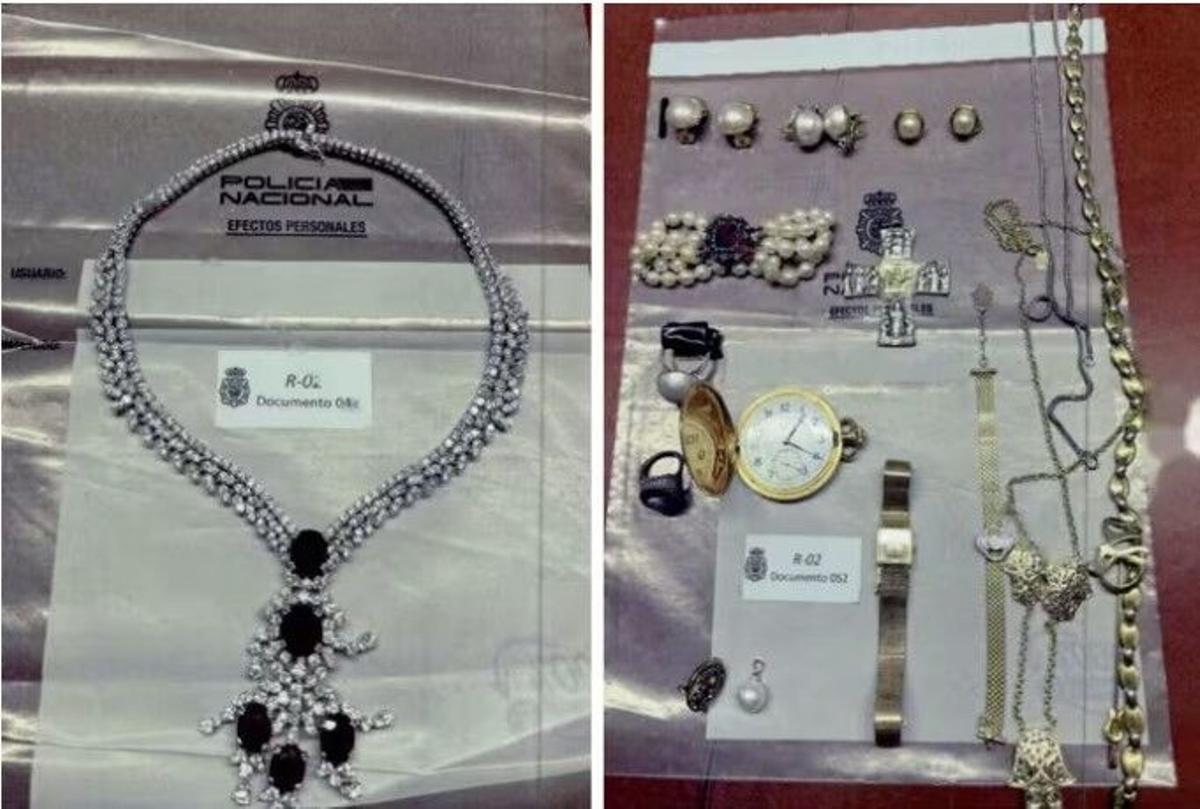 Certains des bijoux saisis lors de la perquisition dans le bureau de Zapatero sur une image de la police nationale.