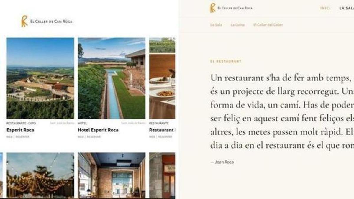 A la izquierda, la web oficial de la Bodega de Can Roca; a la derecha, la web "pirata" que suplanta la identidad del restaurante.