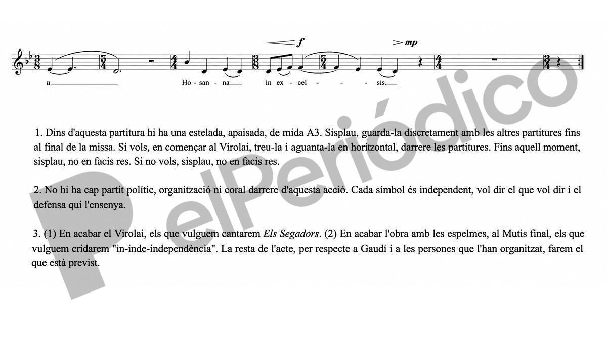 Instrucciones ocultas entre las partituras del coro del acto de la Sagrada Família con el papa León XIV