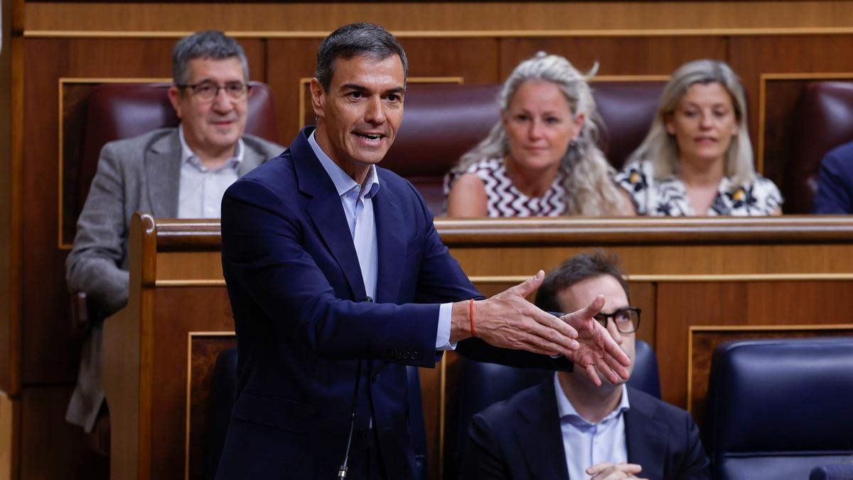 El presidente del Gobierno, Pedro Sánchez, este miércoles durante la sesión de control en el Congreso.