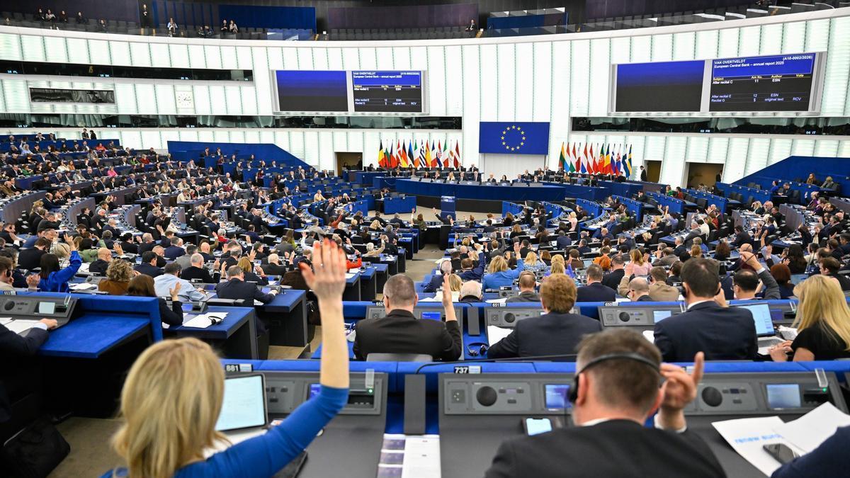 Vista general del hemiciclo del Parlamento Europeo en su sede de Estrasburgo (Francia) .
