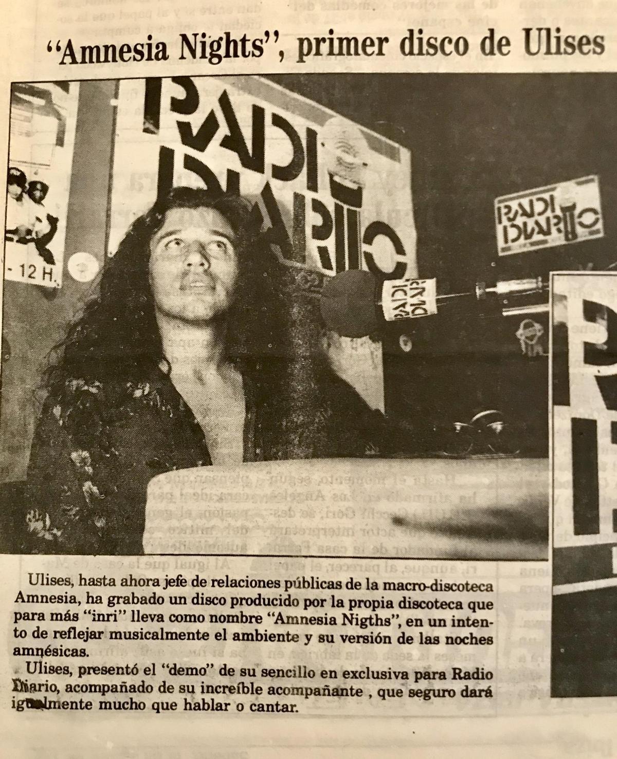 Ulises Braun, alors PR pour Amnesia, à Radio Diario, alors propriété de Diario de Ibiza en 1986