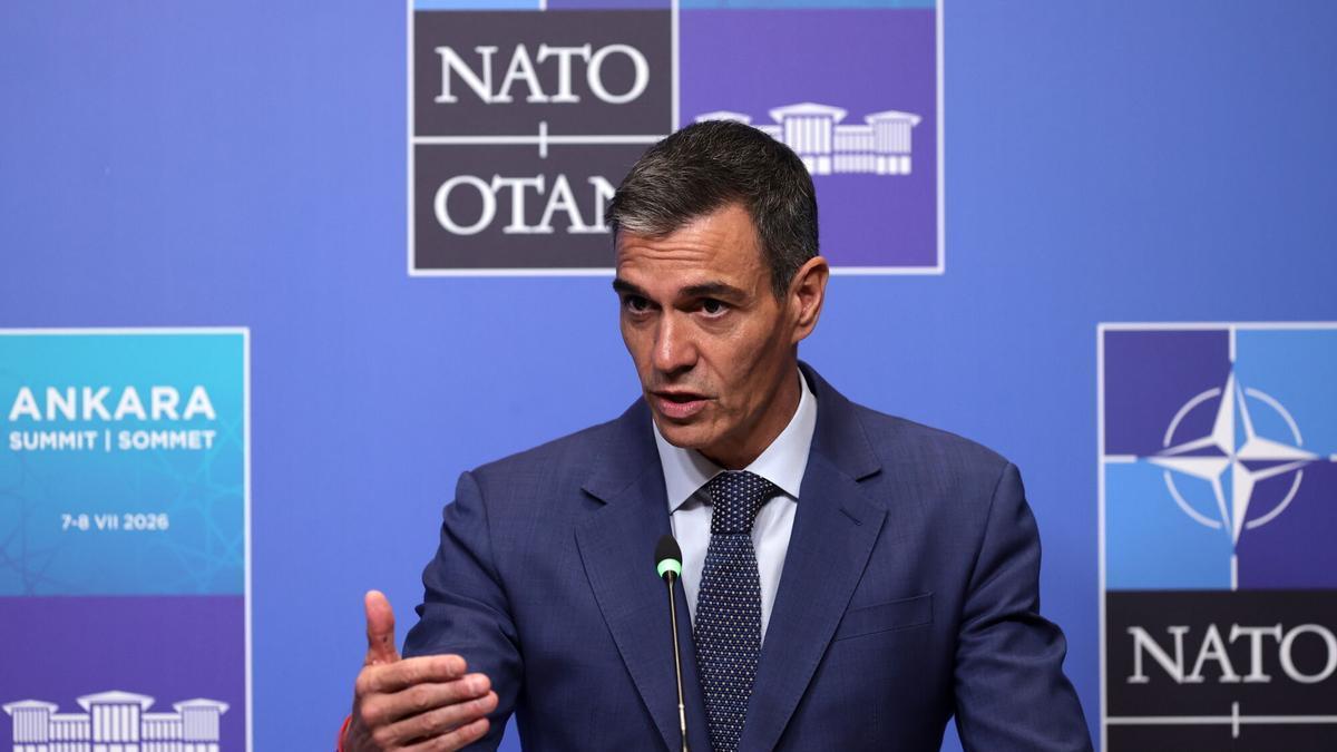 El presidente del Gobierno, Pedro Sánchez, el pasado miércoles durante una rueda de prensa posetrior a la cumbre de la OTAN.