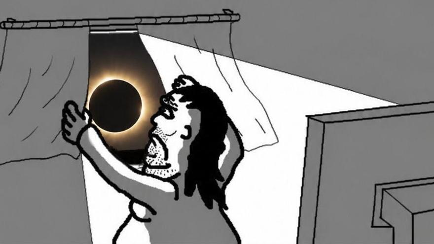 Imagen publicada por un usuario de X que representa gráficamente su opinión hacia el eclipse solar.