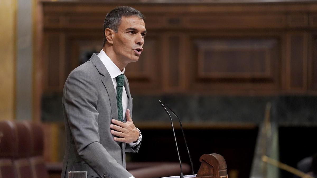 El presidente del Gobierno, Pedro Sánchez, durante su comparecencia el pasado jueves en el Congreso.