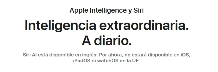 Texte informatif sur la disponibilité d'Apple Intelligence et de Siri dans l'Union européenne.